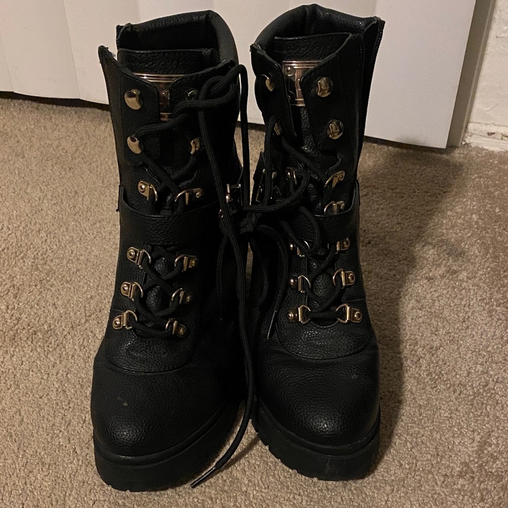 Guess Black Combat Boots with Gold Details